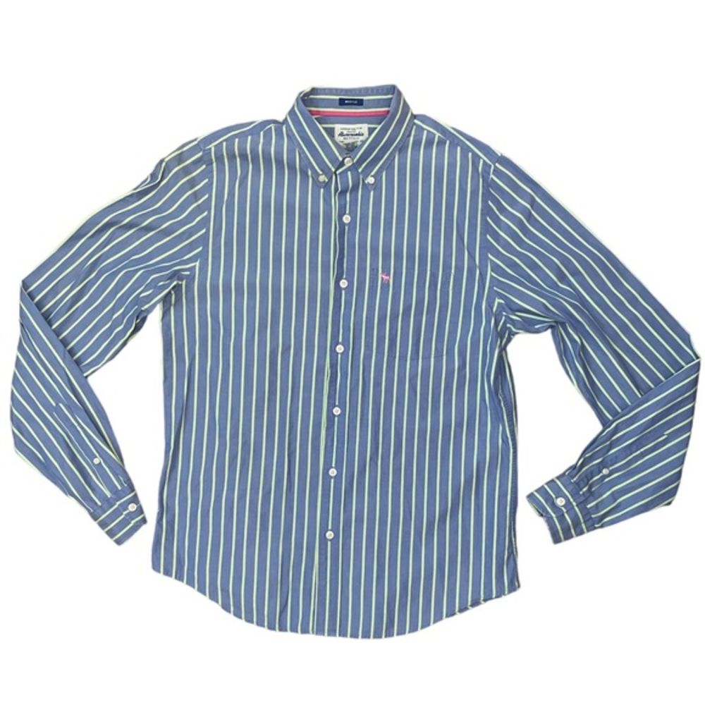 Abercrombie & Fitch Blue &‎ Green Striped Button Down Shirt Muscle Men's Size XL - Picture 1 of 5